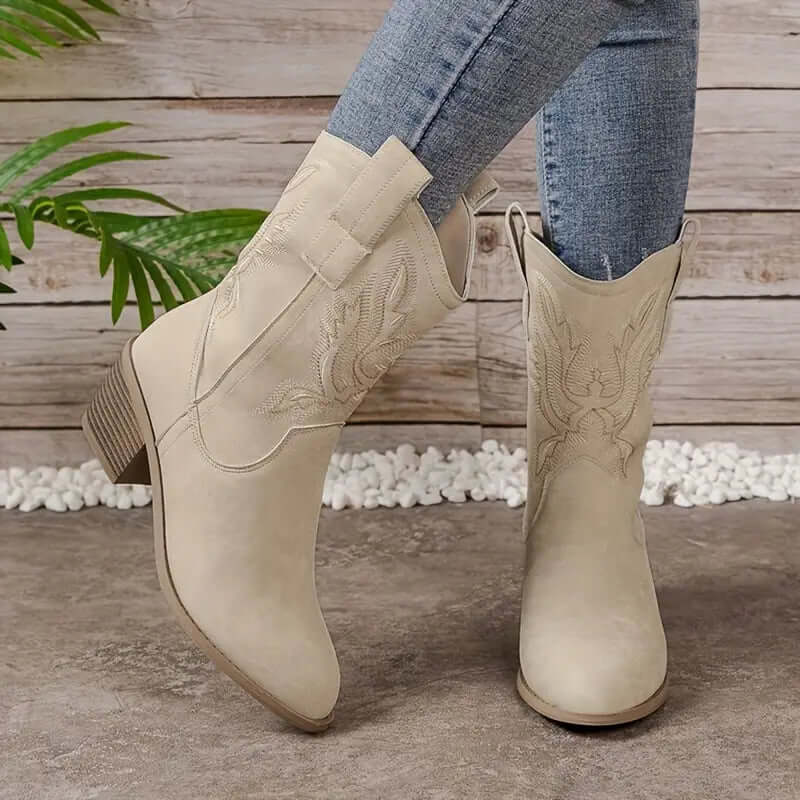 Women's Vegan Leather Cowboy Boots - Western Style