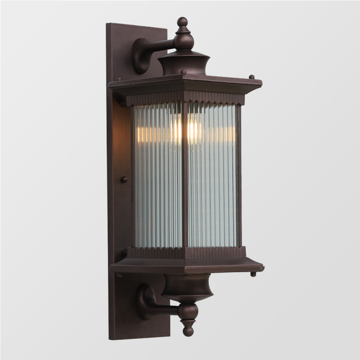Classic Outdoor Wall Lantern - Ribbed Glass & Black Metal