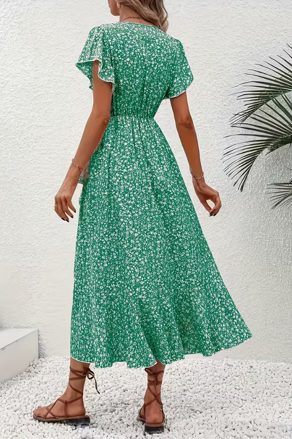 Floral V-Neck Dress with Asymmetrical Detailing
