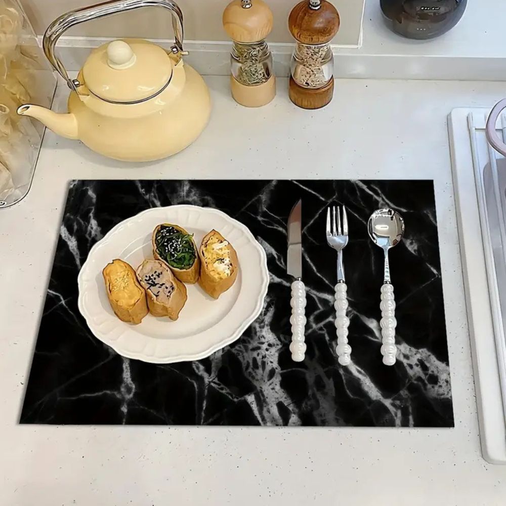Marble Print Dish Drying Mat - Absorbent Kitchen Counter Mat