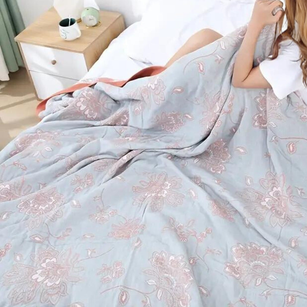 Floral Cotton Gauze Comfort Blanket, 5-Layer Design
