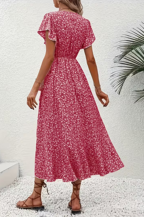 Floral V-Neck Dress with Asymmetrical Detailing