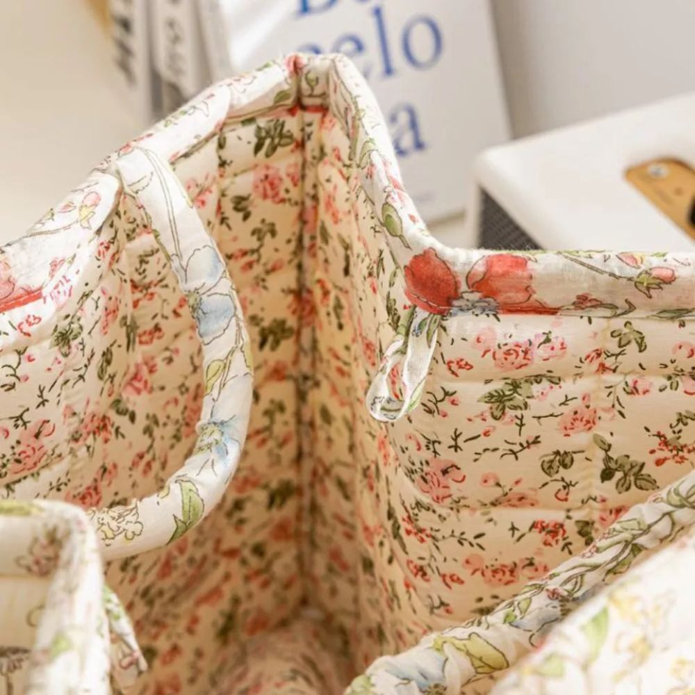Floral Canvas Storage Basket - Decorative Home Organiser