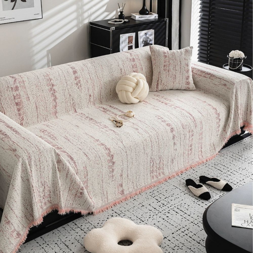 Almond Crest Chenille Couch Cover - Soft Neutral Sofa Throw