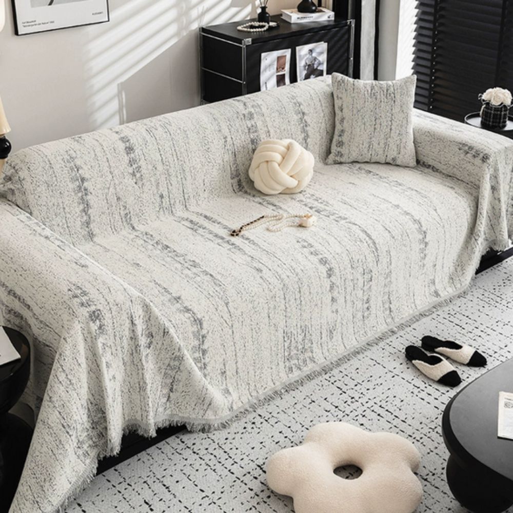 Almond Crest Chenille Couch Cover - Soft Neutral Sofa Throw
