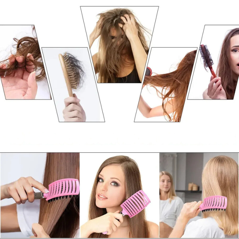 Detangling Hair Brush with Curved Bristle Design