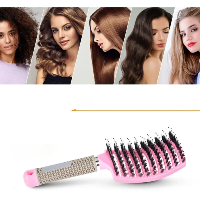Detangling Hair Brush with Curved Bristle Design