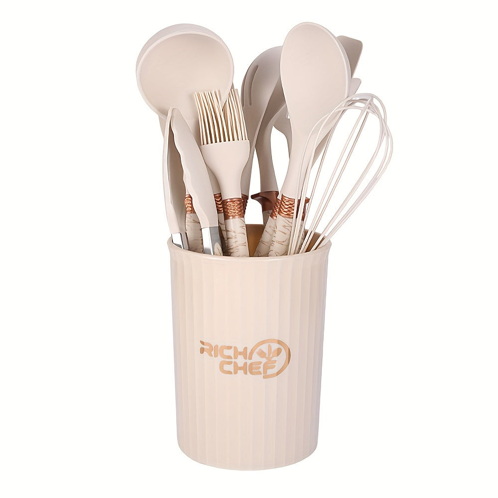 Silicone Kitchen Utensil Set with Wooden Handles, 12-Piece