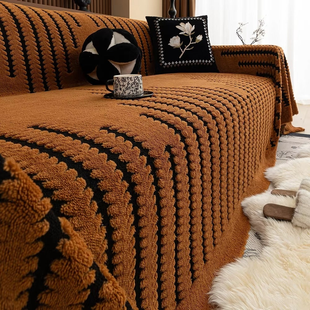 Plush Tufted Couch Cover, Vintage-Style Sofa Throw