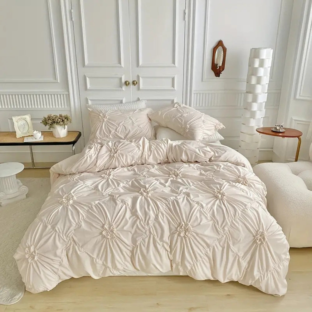 Ruffle Flower Quilt Cover Set - Pinch-Pleated Design