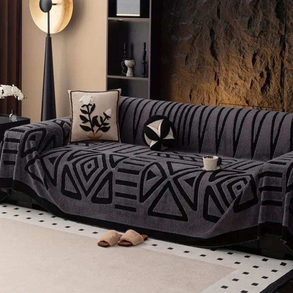 Jacquard Couch Cover, Modern Maze Pattern Sofa Throw