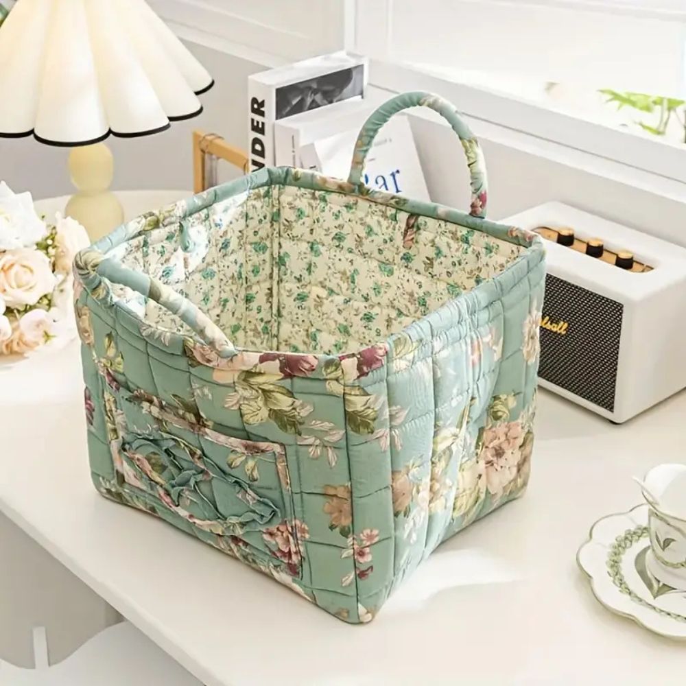 Floral Canvas Storage Basket - Decorative Home Organiser