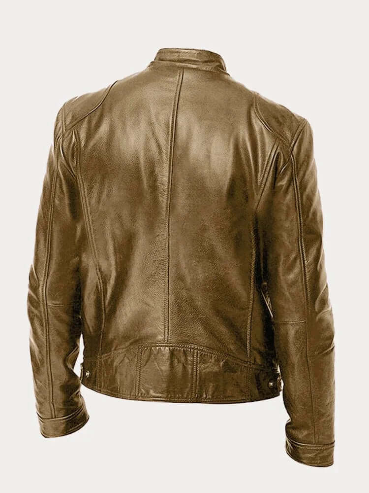 Men's Classic Leather Jacket - Stand Collar, Front Zip