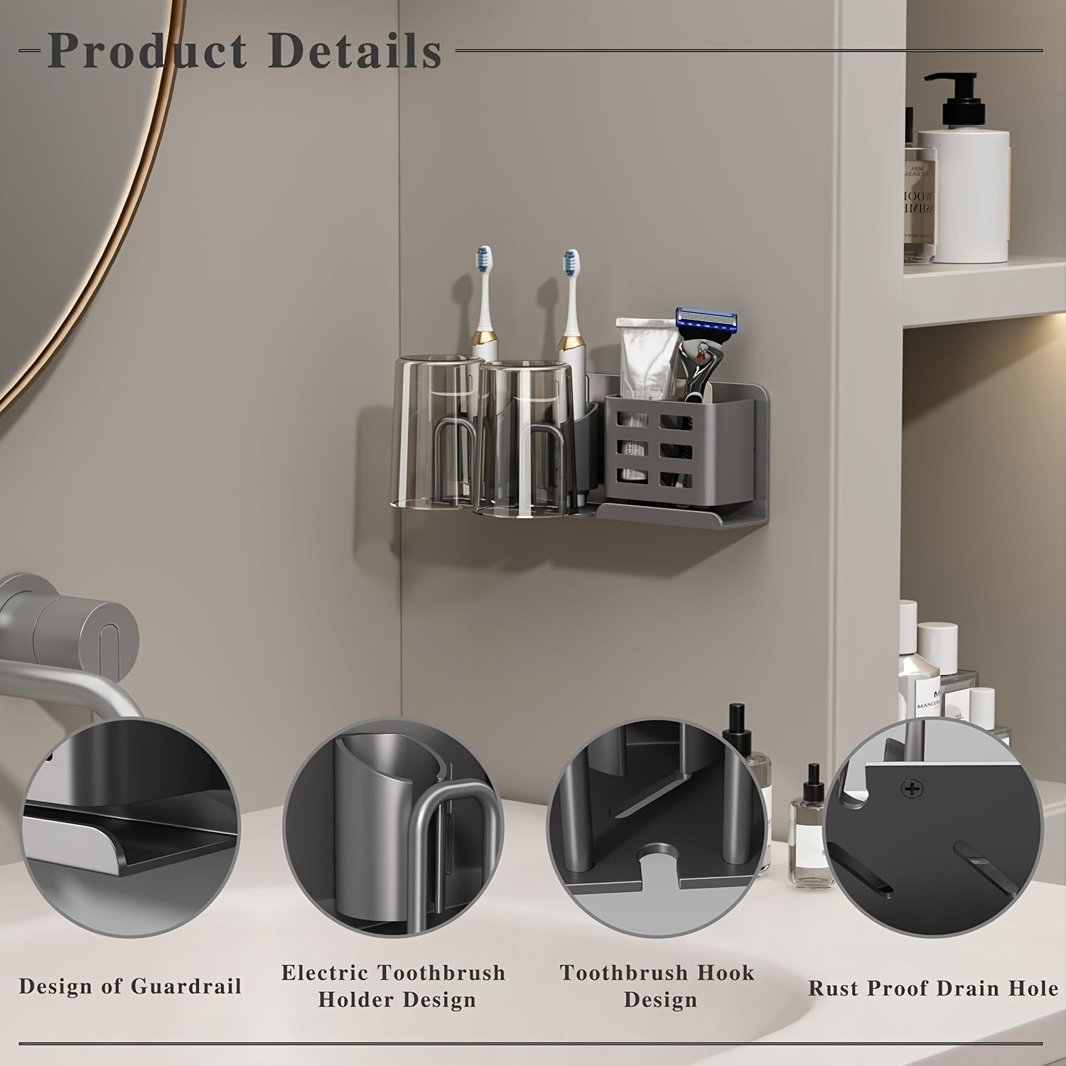 Wall-Mounted Aluminium Toothbrush Holder with Drainage