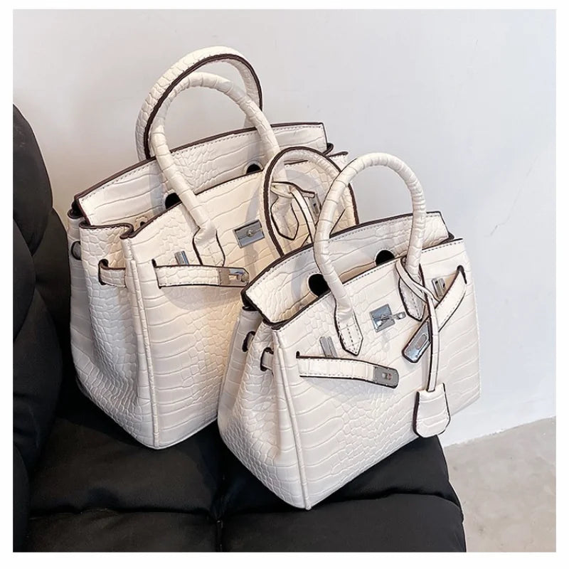 Stone-Texture Crocodile-Print Tote Bag with Crossbody Strap