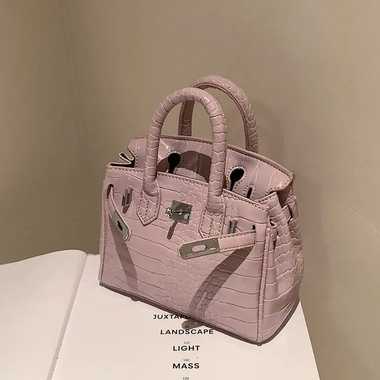 Stone-Texture Crocodile-Print Tote Bag with Crossbody Strap