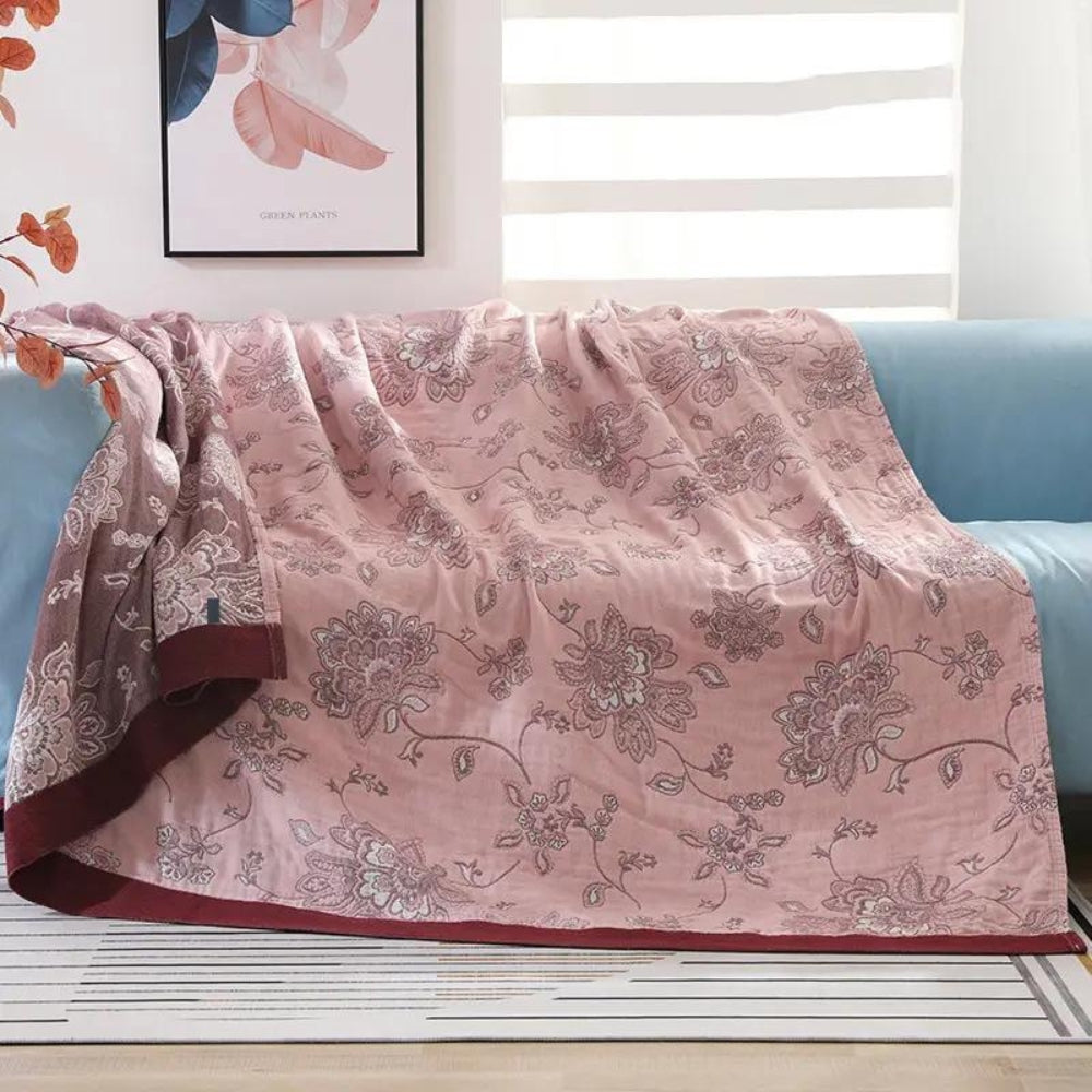 Floral Cotton Gauze Comfort Blanket, 5-Layer Design