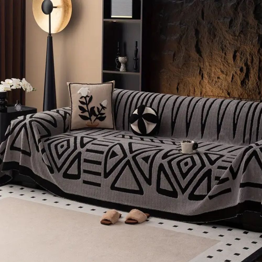 Jacquard Couch Cover, Modern Maze Pattern Sofa Throw