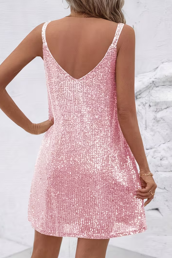Sparkling Sequin Cocktail Dress with V-Neckline