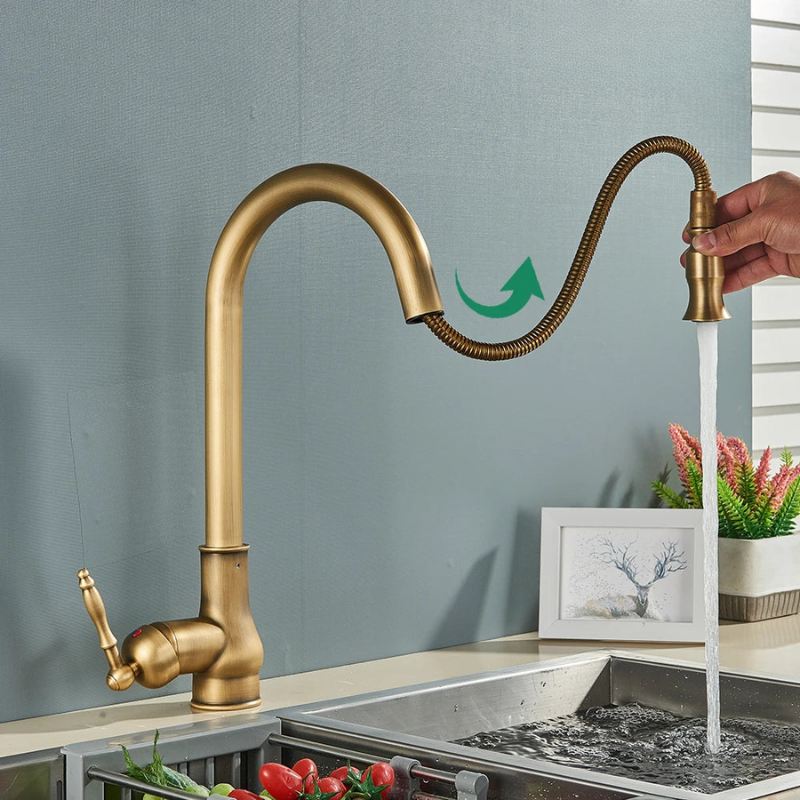 VintageTap Antique Brass Kitchen Mixer Tap, Swivel Spout