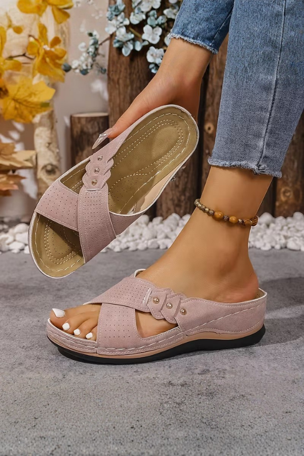 Perforated Wedge Slip-On Sandals with Cushioned Comfort