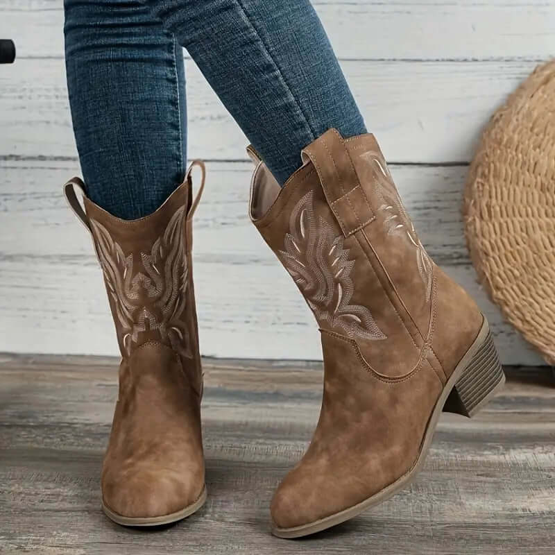 Women's Vegan Leather Cowboy Boots - Western Style