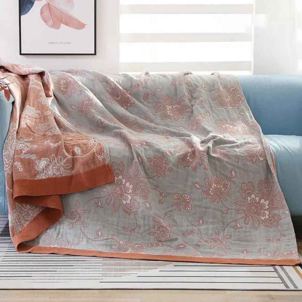 Floral Cotton Gauze Comfort Blanket, 5-Layer Design