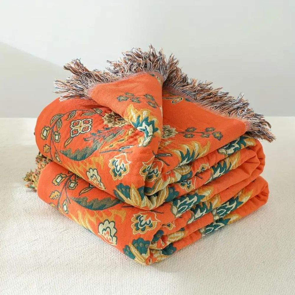 Marigold Reversible Cotton Throw Blanket - Boho Floral