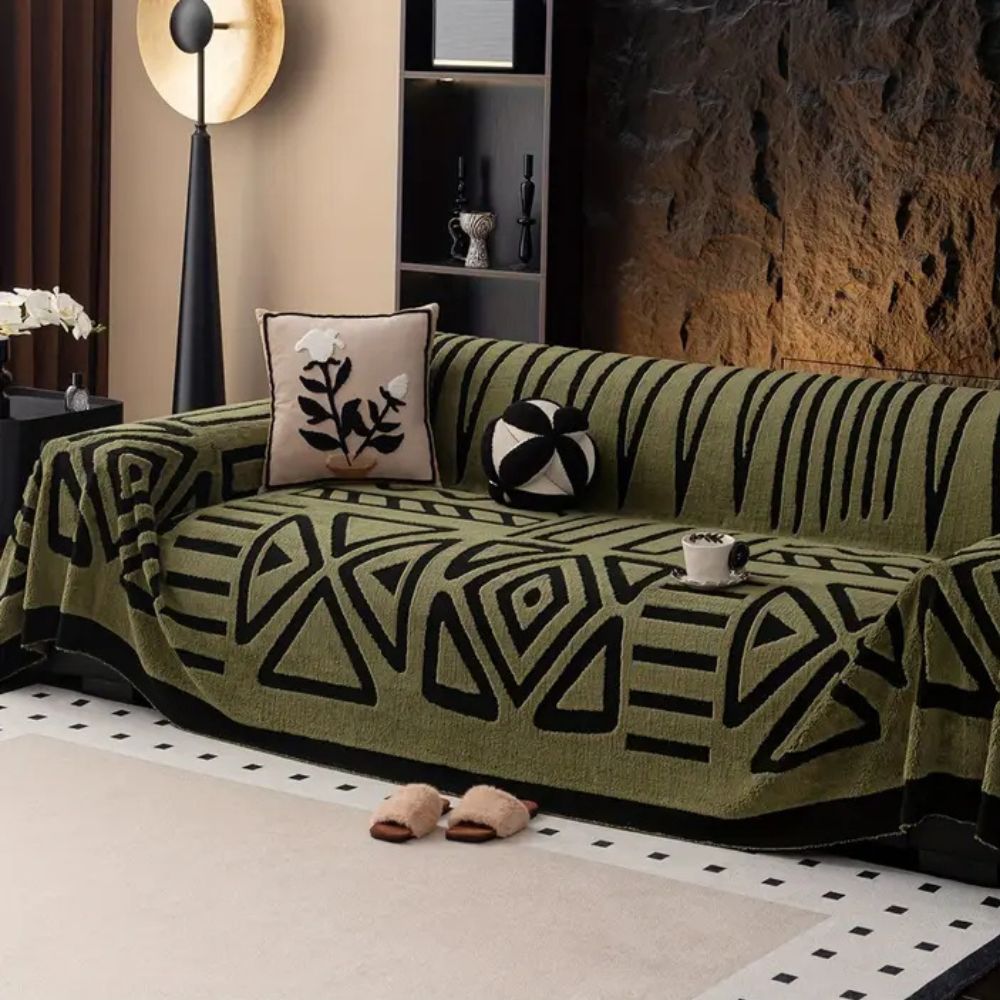 Jacquard Couch Cover, Modern Maze Pattern Sofa Throw