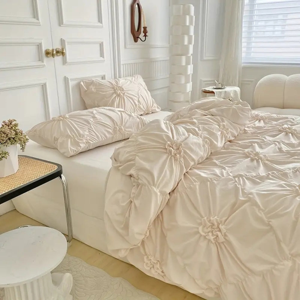 Ruffle Flower Quilt Cover Set - Pinch-Pleated Design