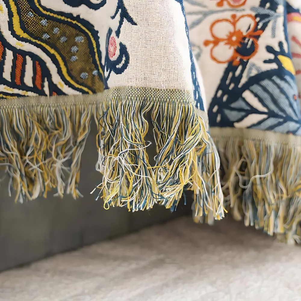 Artistic Floral Cotton Throw Blanket with Tassels