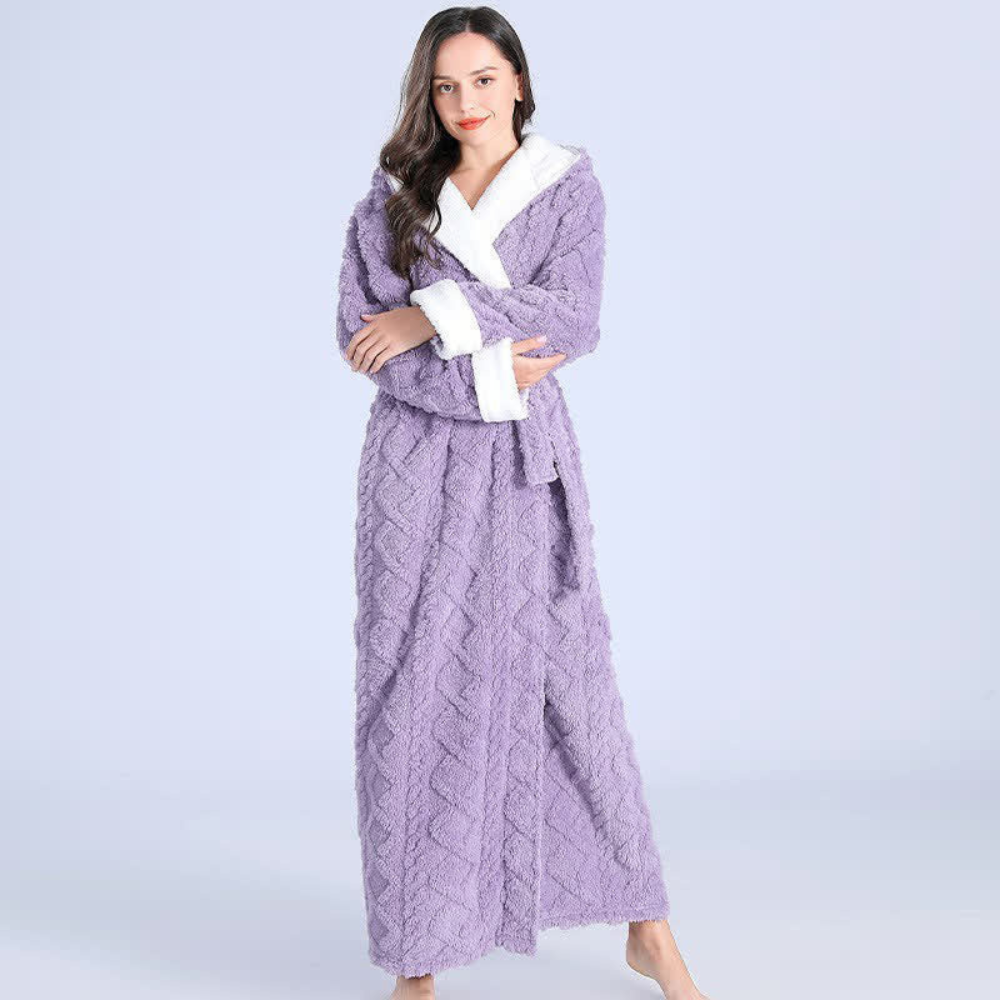 Plush Long Hooded Robe - Cosy Bathrobe with Pockets