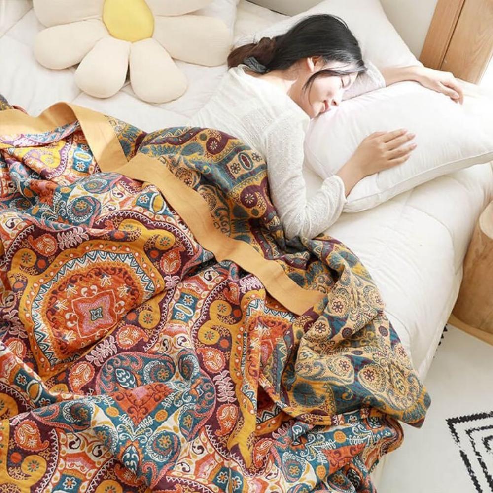 Cooling Cotton Reversible Blanket, Boho Style