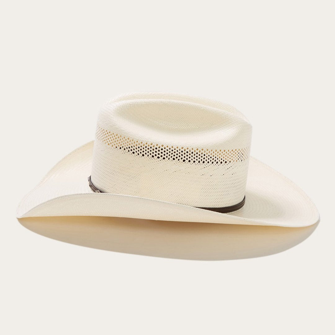 Straw Cowboy Hat with Leather Hatband, Cattleman Crown