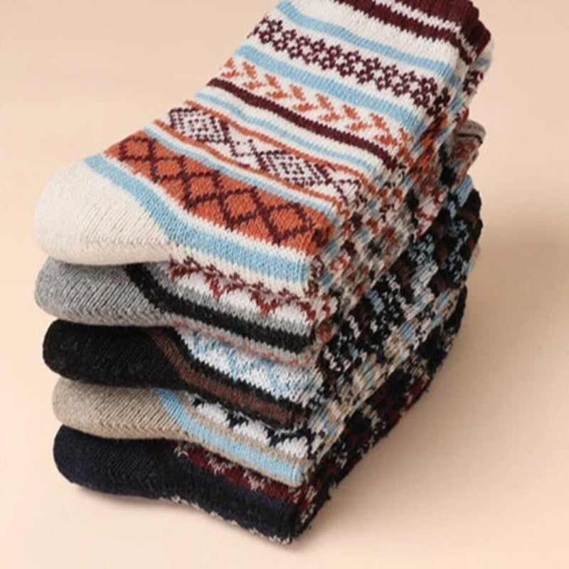 Thermal Wool Blend Socks - Nordic Pattern Winter Warmers