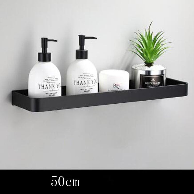 Black Aluminium Bathroom Wall Shelf with Hooks and Rod Options