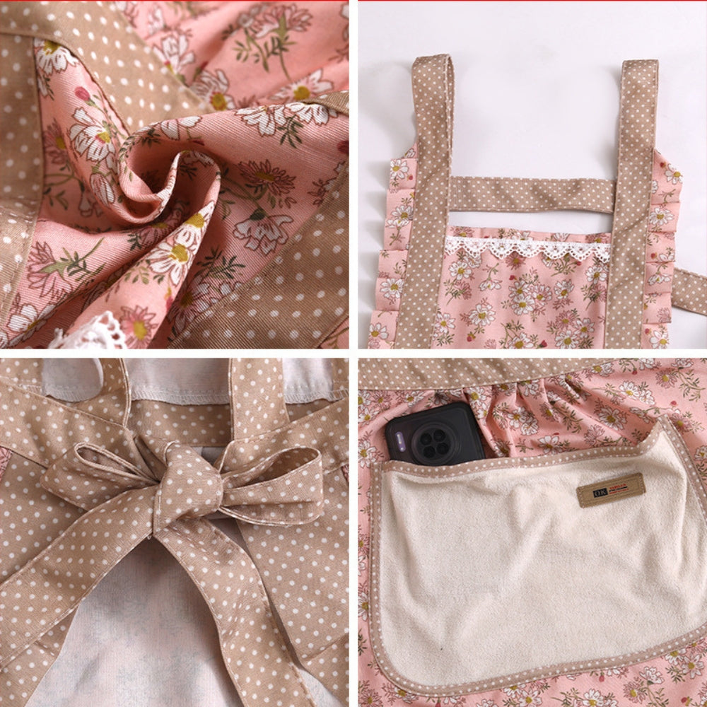 Floral Kitchen Apron - Waterproof Oil-Resistant Cotton