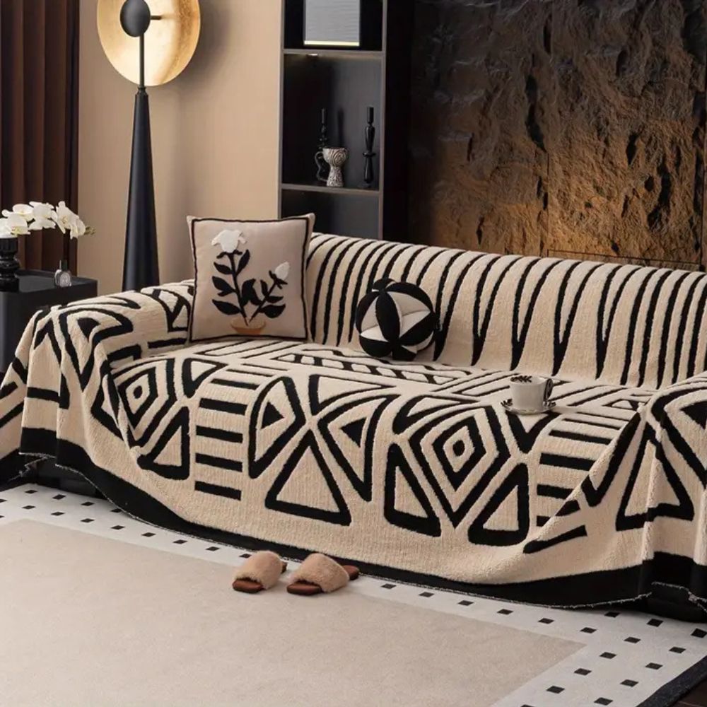 Jacquard Couch Cover, Modern Maze Pattern Sofa Throw