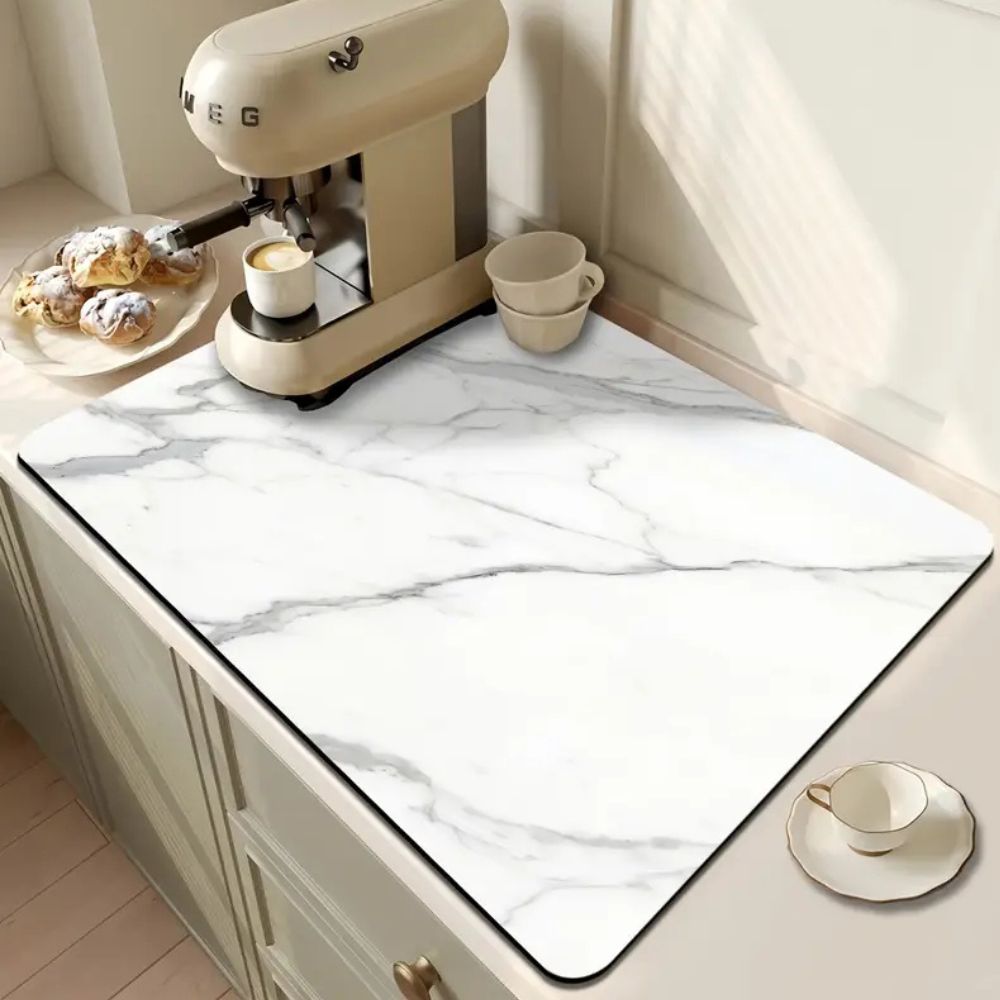 Marble Print Dish Drying Mat - Absorbent Kitchen Counter Mat
