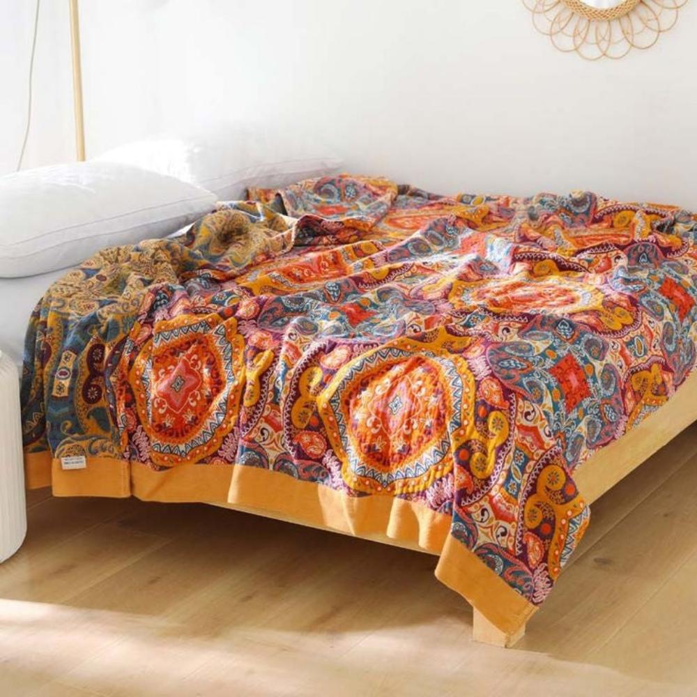 Cooling Cotton Reversible Blanket, Boho Style
