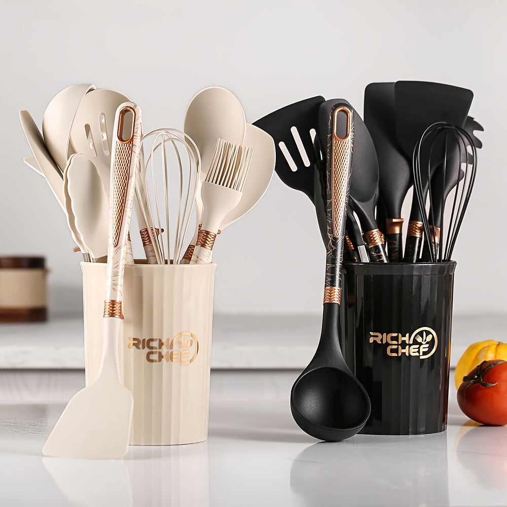 Silicone Kitchen Utensil Set with Wooden Handles, 12-Piece