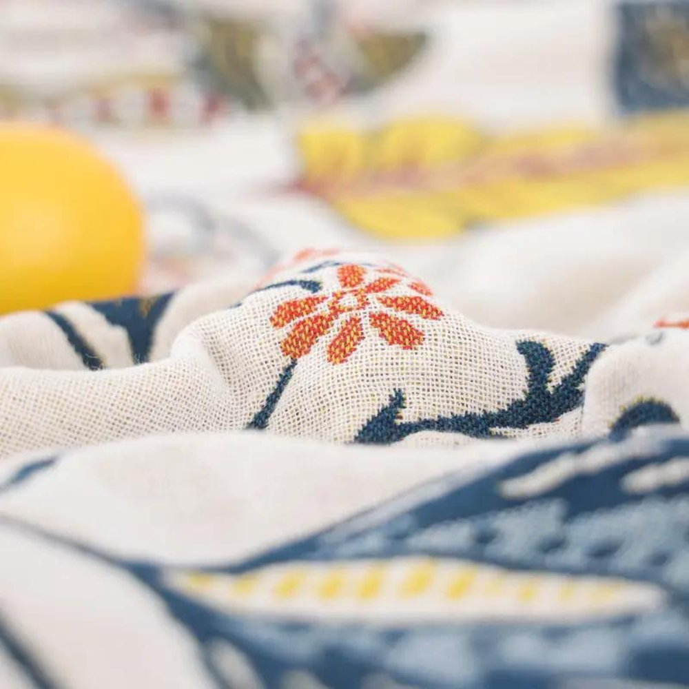 Artistic Floral Cotton Throw Blanket with Tassels