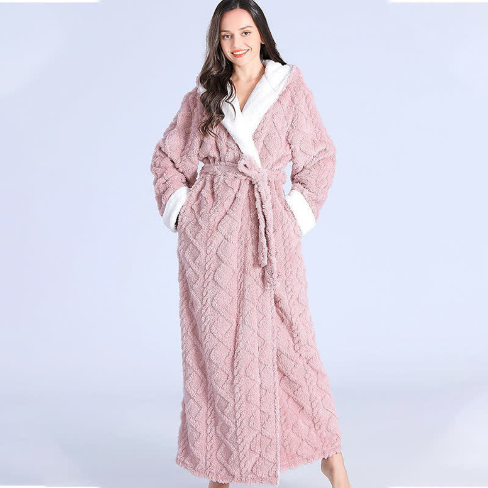 Plush Long Hooded Robe - Cosy Bathrobe with Pockets