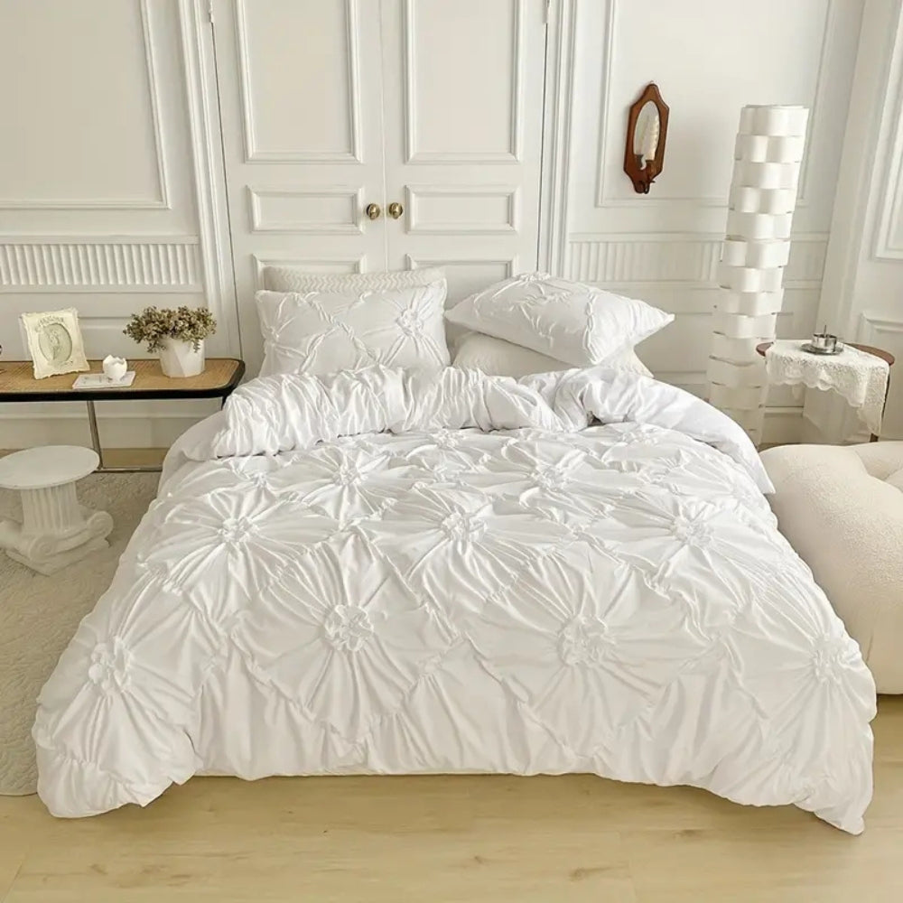 Ruffle Flower Quilt Cover Set - Pinch-Pleated Design
