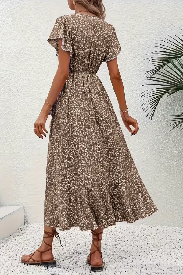 Floral V-Neck Dress with Asymmetrical Detailing