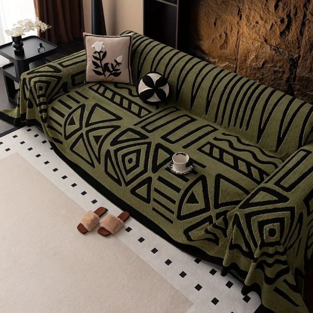 Jacquard Couch Cover, Modern Maze Pattern Sofa Throw