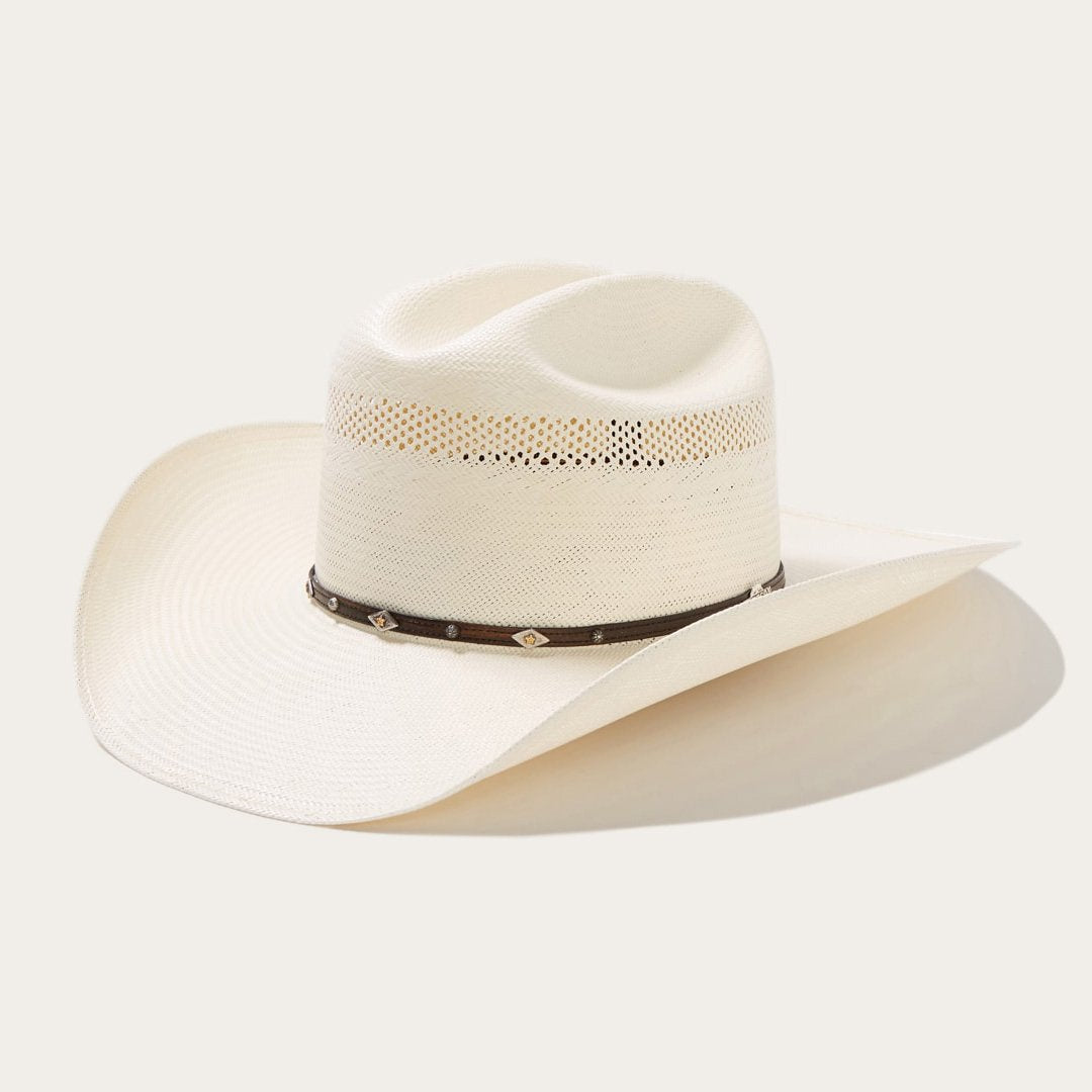 Straw Cowboy Hat with Leather Hatband, Cattleman Crown