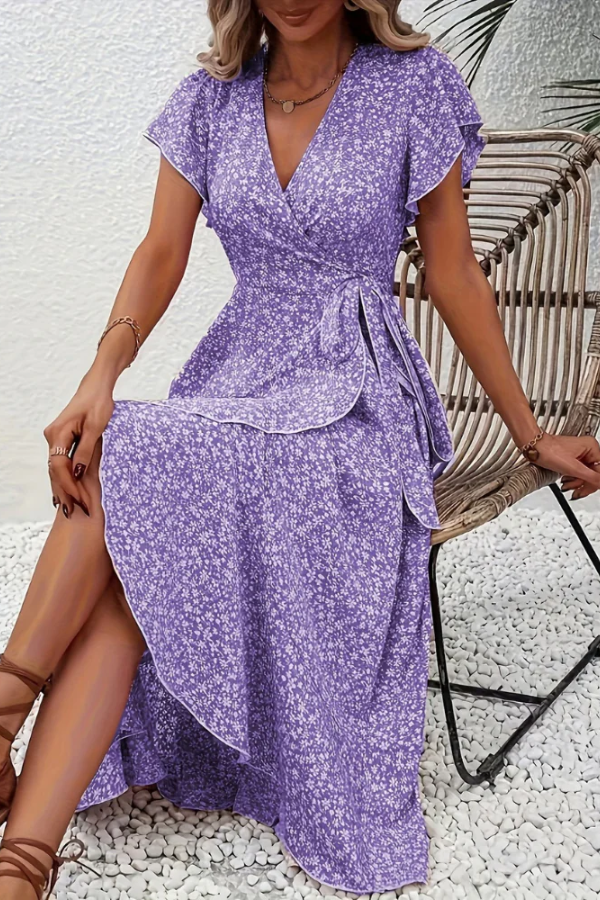 Floral V-Neck Dress with Asymmetrical Detailing