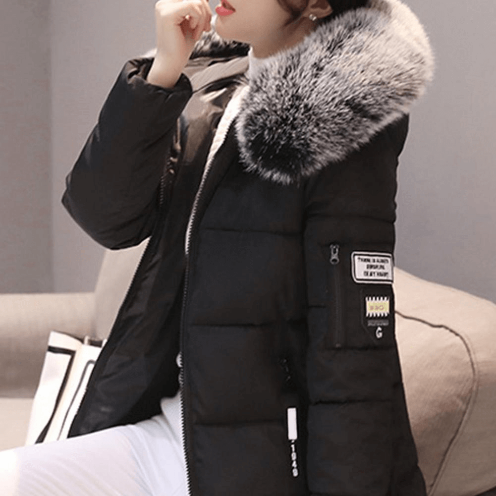 Windproof Puffer Coat for Women - Hooded Mid-Length