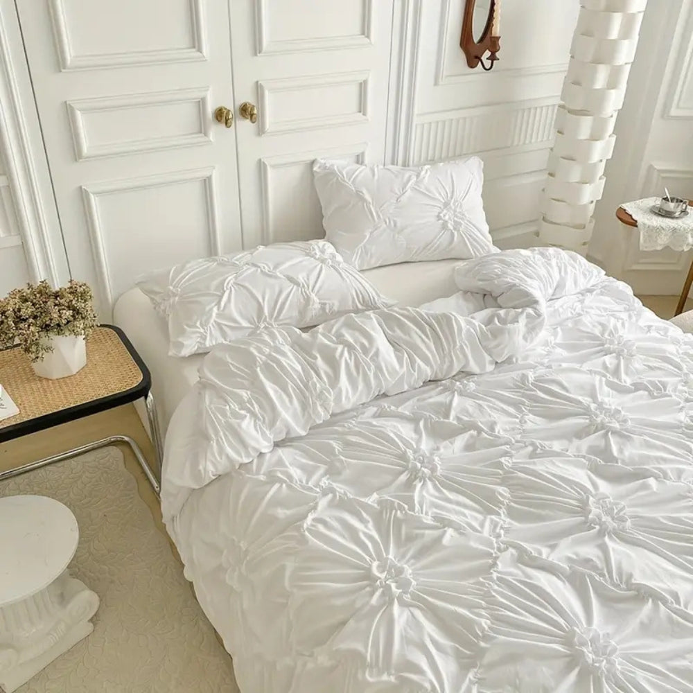Ruffle Flower Quilt Cover Set - Pinch-Pleated Design